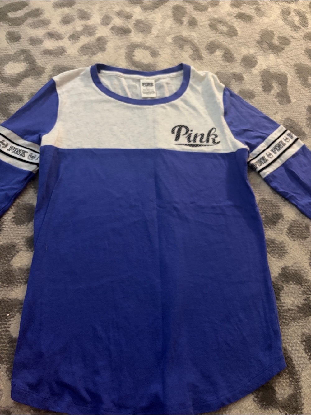 PINK Victoria's Secret Blue and White Colorblock Long Sleeve Tee